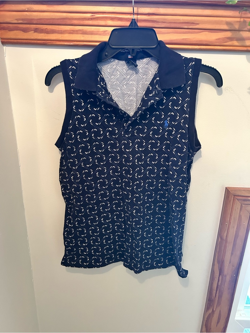 Ralph Lauren Black Patterned Sleeveless Polo Tank